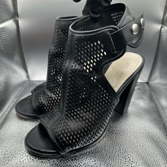 Aldo Black Cutout Open-Toe Heels - Picture 1 of 8